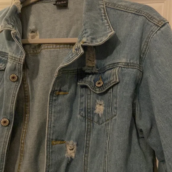 Judy Bridal Jean Jacket Ripped with Front Button Pockets Women’s Large - Picture 4 of 8